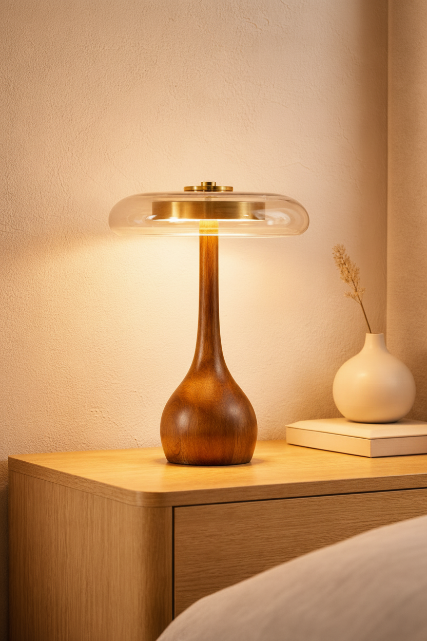 Lampe de Table Rétro — Bois & Verre