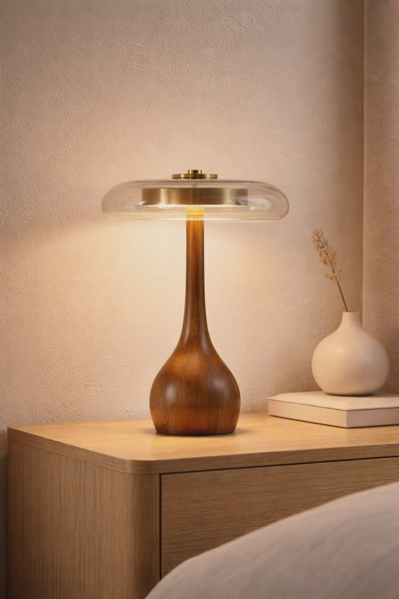 Lampe de Table Rétro — Bois & Verre